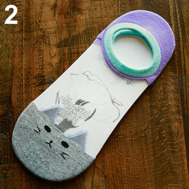 

Женские модные прозрачные носки-лодочки с милым котом, неглубокие летние невидимые носки серый
