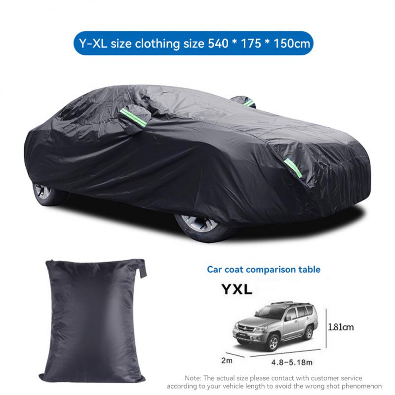 Car Cover 190T All-black Mutifunction Rain-proof Sunscreen UV Protection Eflective Strip Car Cover Sunshade Car Accessories