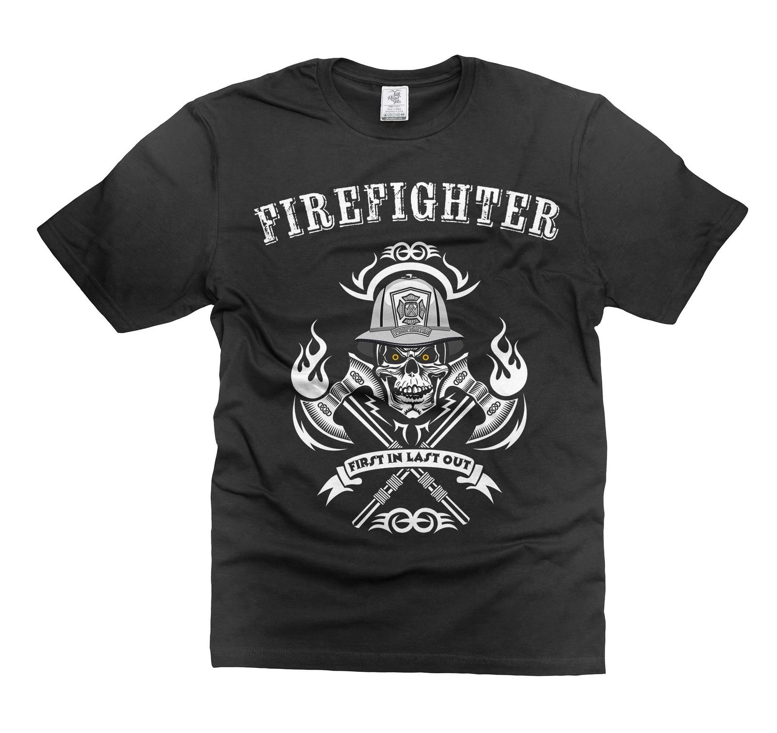 Mens Firefighter T-shirt Firefighter SKull Logo Shirt Firefighting Gifts For Men 2XL