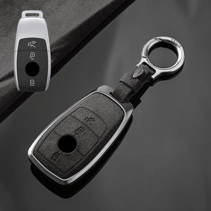 Interior Mouldings Metal Suede Car Remote Key Cover Case Holder shell Keychain Fob For Mercedes Benz New GLA GLB CLS EQA EQB A20