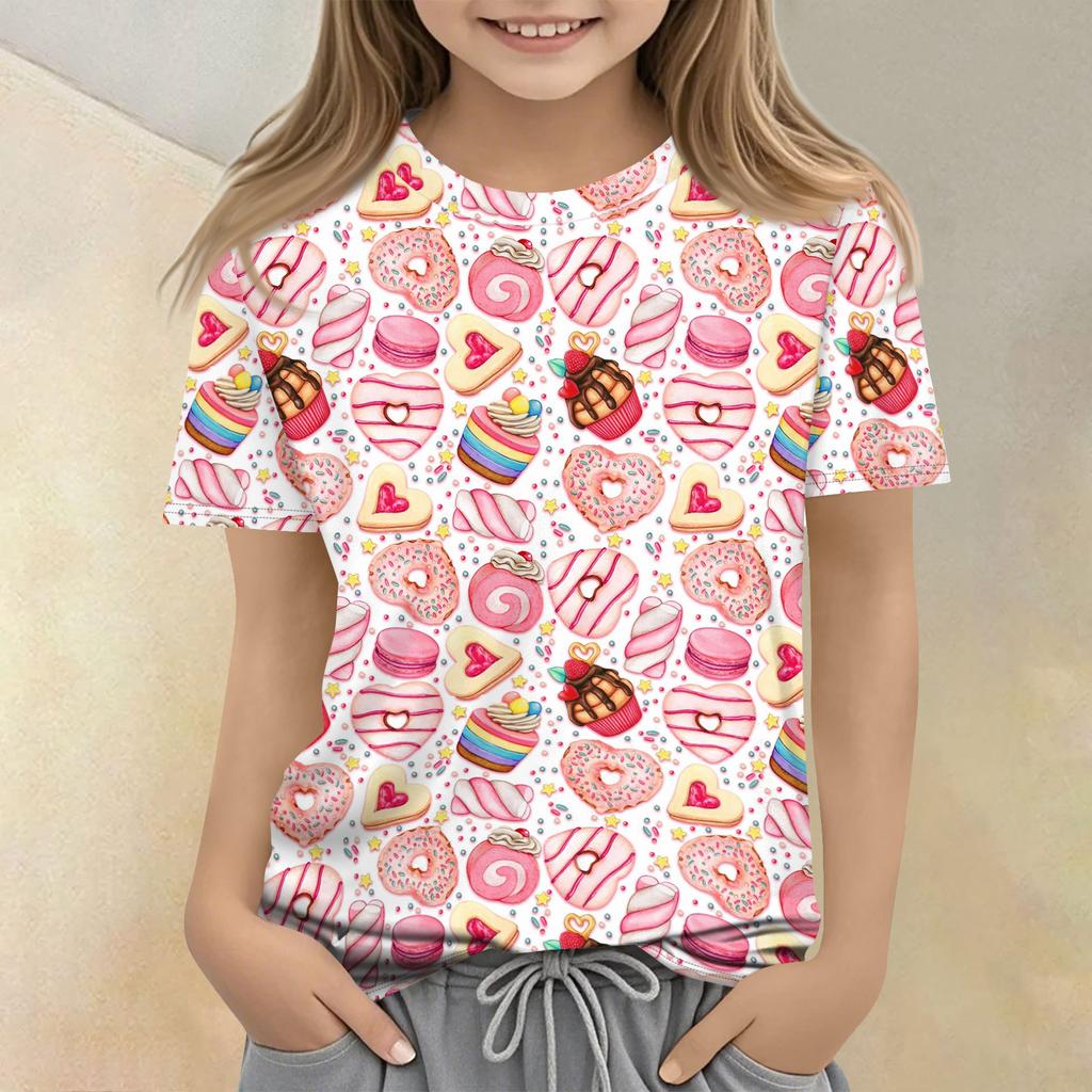Children's Printed Round Neck Short Sleeved Casual T-shirt