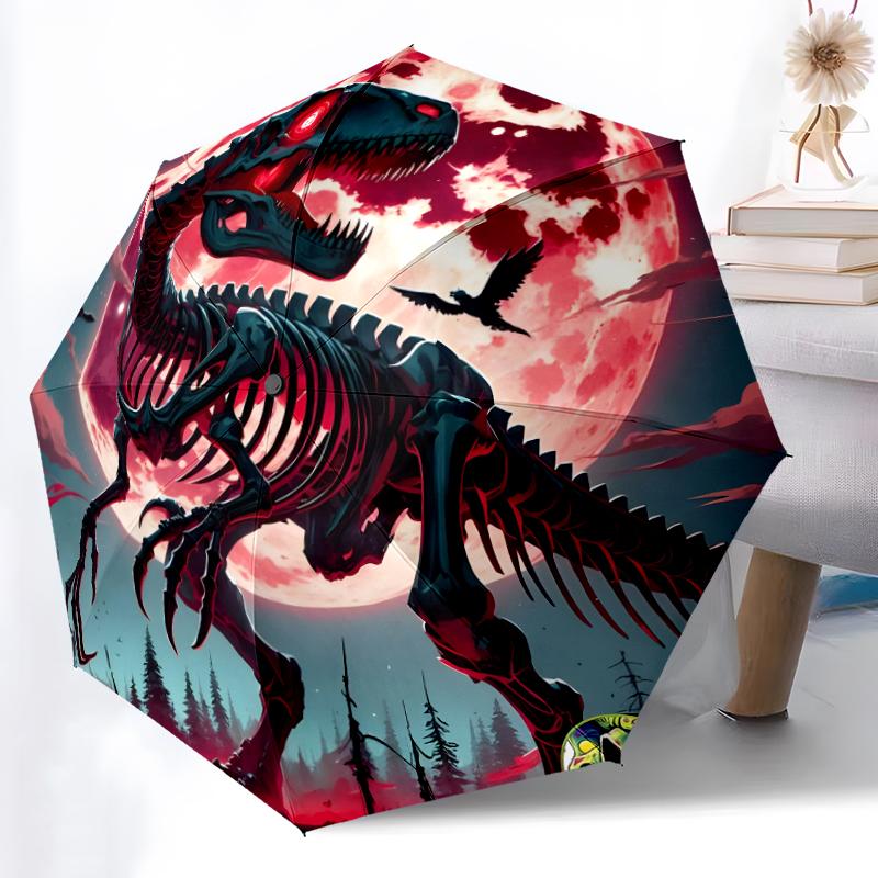 1pc Sturdy 8-Bone Auto Umbrella, Dinosaur Umbrella, Digital Printed, Foldable Umbrella for On-the-Go Outdoor Use