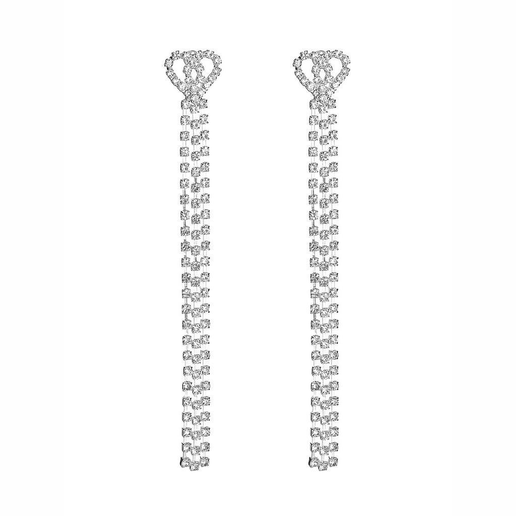 High-end Luxury Shiny Crystal Long Love Earrings
