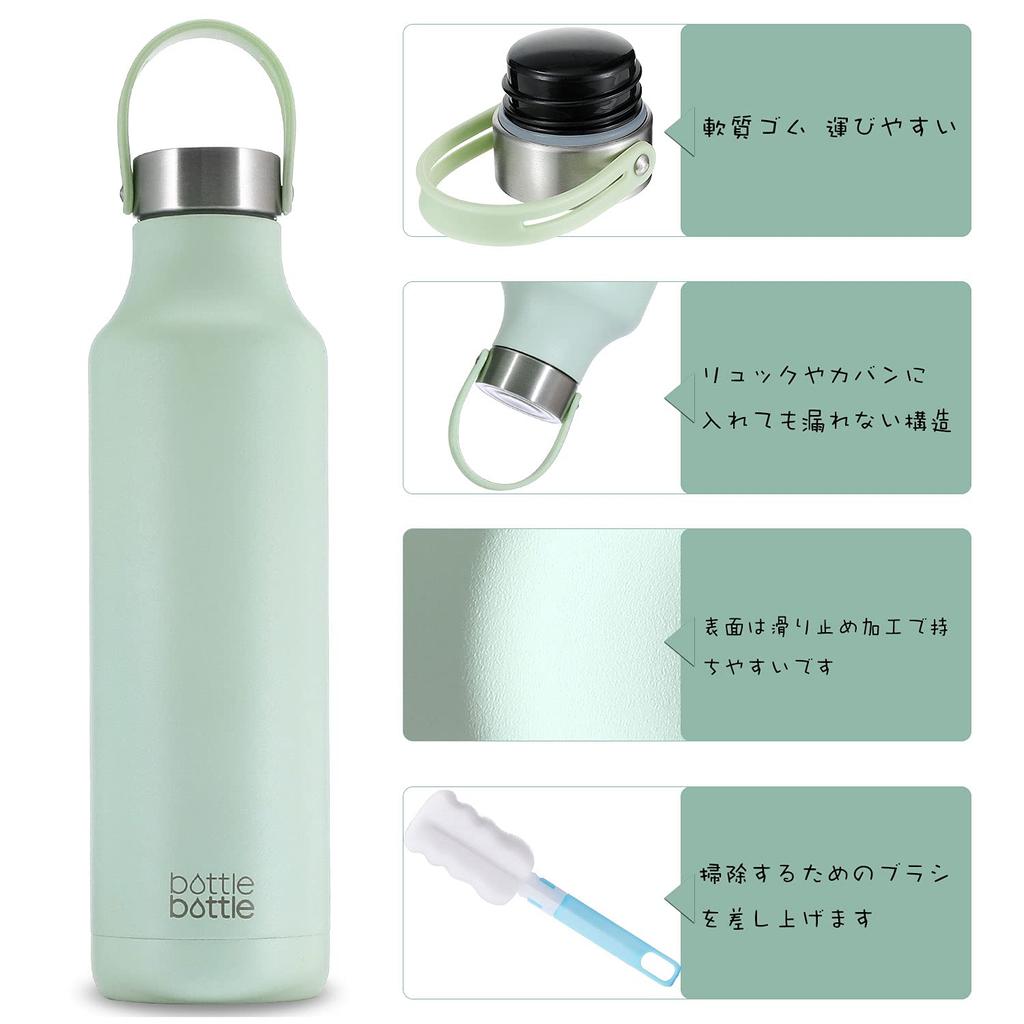 600ml Nerezová fľaša na vodu pre deti, na priame pitie, termoizolačná, udržuje nápoje horúce alebo studené, prenosná, štýlová, obsahuje kefku na fľašu, zelená