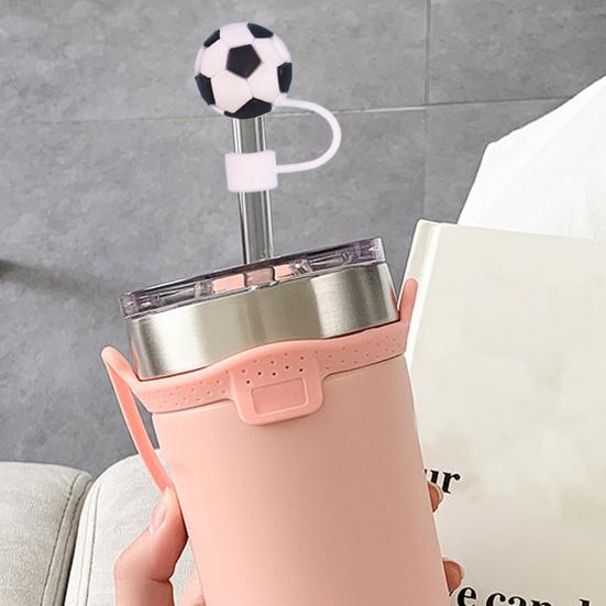 4 Stück Silikon-Strohhalmkappen, 10 mm, staubdicht, auslaufsicher, wiederverwendbar, Fußball-Thema, lebensmittelecht, Flaschenstrohhalm, Staubschutz, Trinkgläser, Trinkhalmaufsätze, Trinkhalm