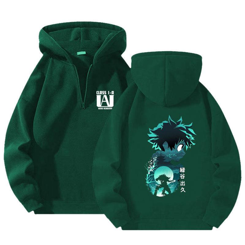 Anime My Hero Academia Harajuku Midoriya Izuku Manga Bluzy z kapturem zapinane na ćwierć zamek Kreskówkowe męskie bluzy pulowerowe na wiosnę i jesień