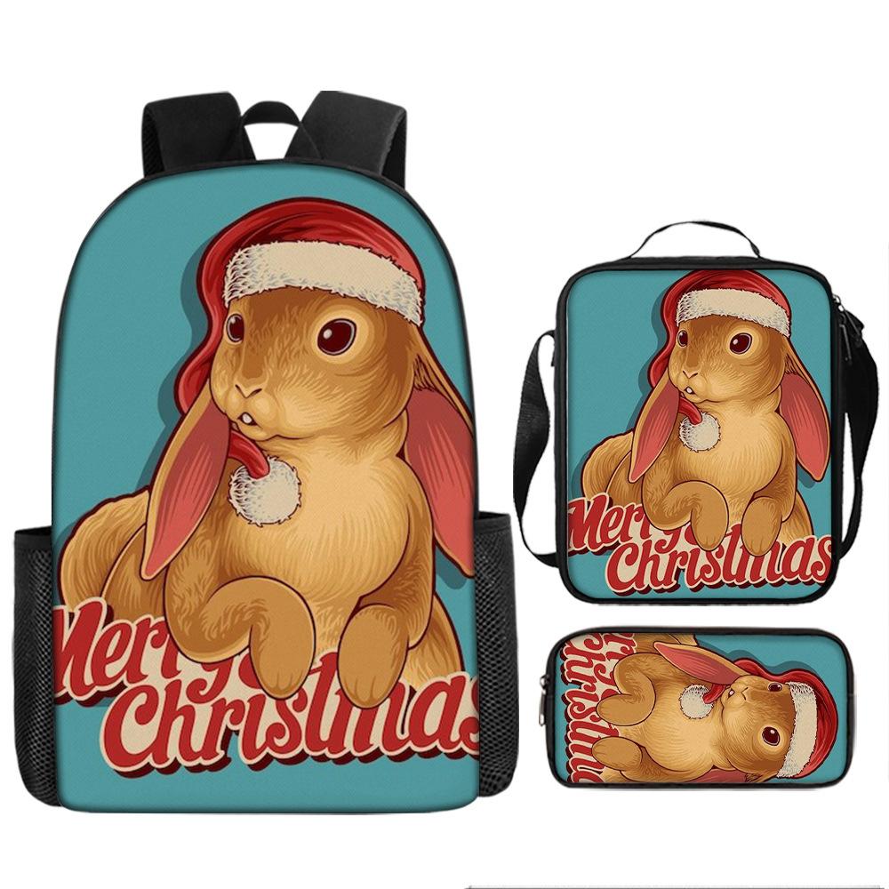 Santa Claus Christmas Tree Backpack Elementary School Bag Large Capacity Leisure Bag Lunch Bag Pencil Bag Three-piece Set