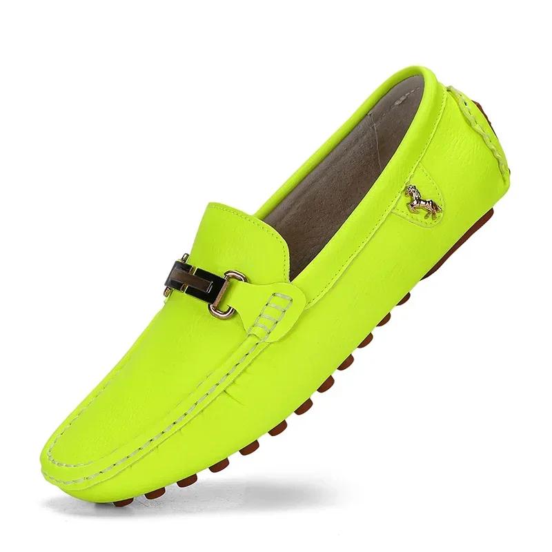 Green Loafers Men Handmade Leather Shoes Casual Driving Dad Flats Slip-On Moccasins Men Shoes Plus Size 46 47 48 Chaussure Homme
