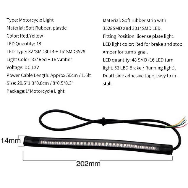 1pc Strip Light for Motorcycle Flexible 48 LED Tail Light Turn Signal Dual Color Rear Brake Stop Bulb LampTurn Signal 2