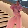 2026 Fashion Three-bar Casual Suit, Retro Stand-up Collar Jacket Wide-leg Sweatpants Two-piece Set for Women