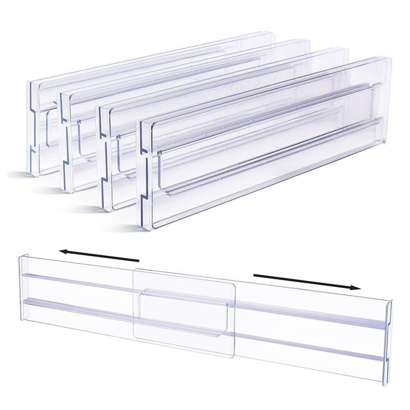 Adjustable 3.2" Drawer Dividers Organizers Expandable From 12.2-21.4" Kitchen Room Drawer Storage ,Plastic Drawers Separators