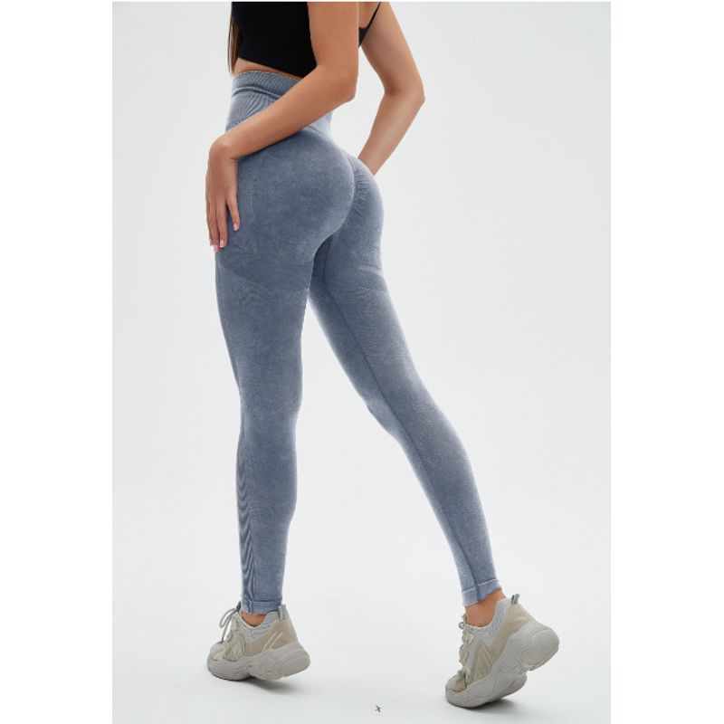 

Europe and America Cross Border Frosted Washed Seamless Yoga Waist of Trousers Peach Hip Fitness Pants Running Exercise Pants Gray Blue S
