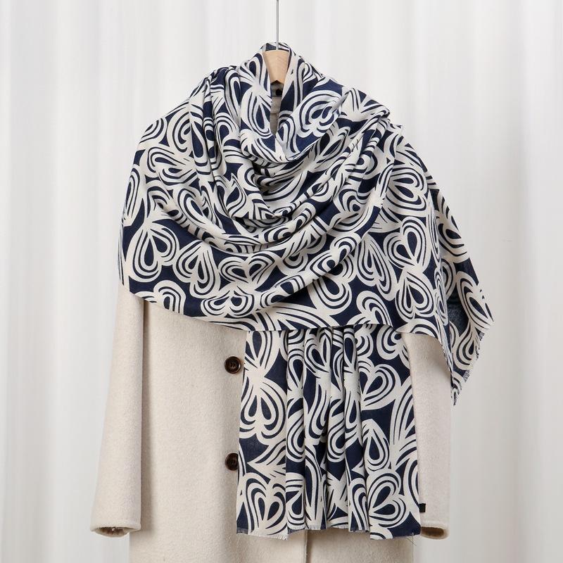 

Люблю приятный к коже бархат, приятный к коже и теплый в новой осени и зиме, шарф с принтом под кашемир, простая и элегантная любовь 88*180cm синий