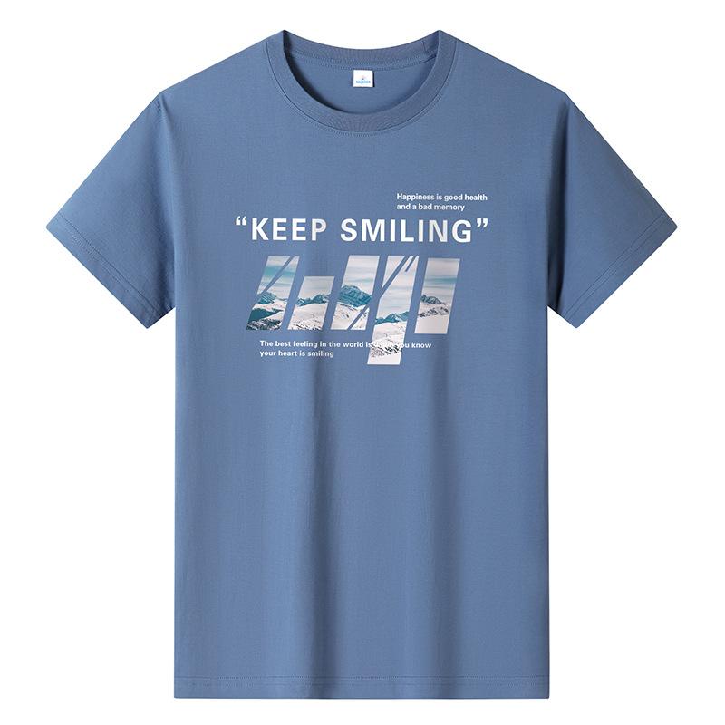 Keep Smiling Mens Fashion Short-sleeved T-shirt Pure Cotton Casual Tee M-6XL