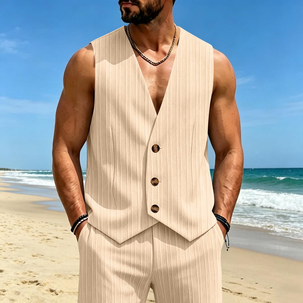 Gilet da uomo senza maniche con scollo a V e bottoni, casual, leggero, a coste, gilet sportivo per l'uso quotidiano e le attività all'aperto