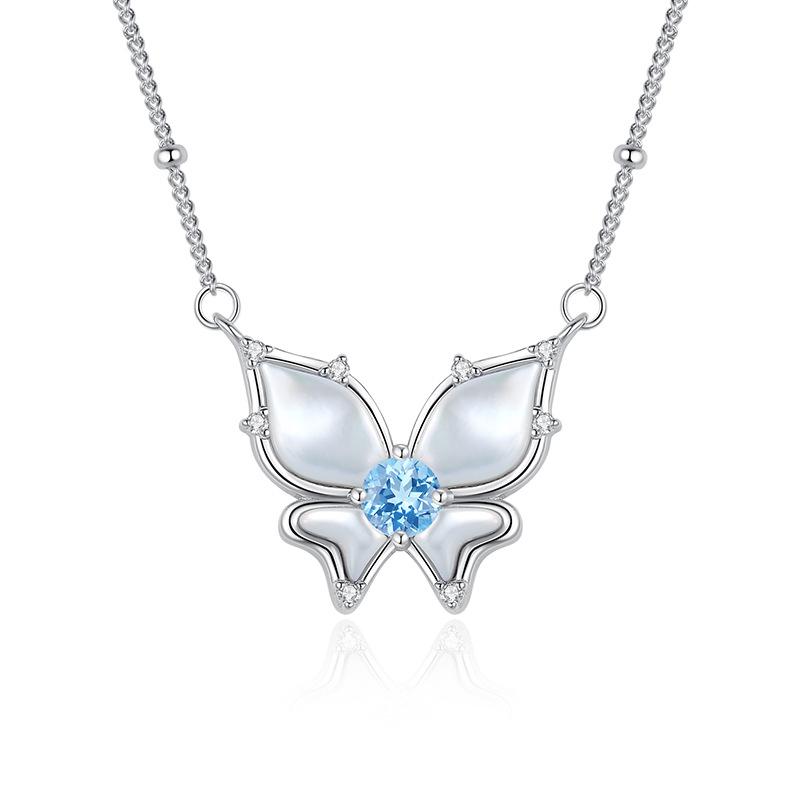 S925 Sterling Silver Butterfly Necklace, Inlaid Natural Crystal, Multi-color Optional, Elegant Clavicle Chain Jewelry for Women, Gift for Girlfriend