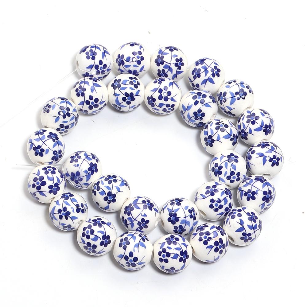 6 8 10 12mm Kleine Blume Keramikperlen Blaues Porzellan Runde Lose Perlen Für Schmuckherstellung DIY Armbänder Halskette Zubehör