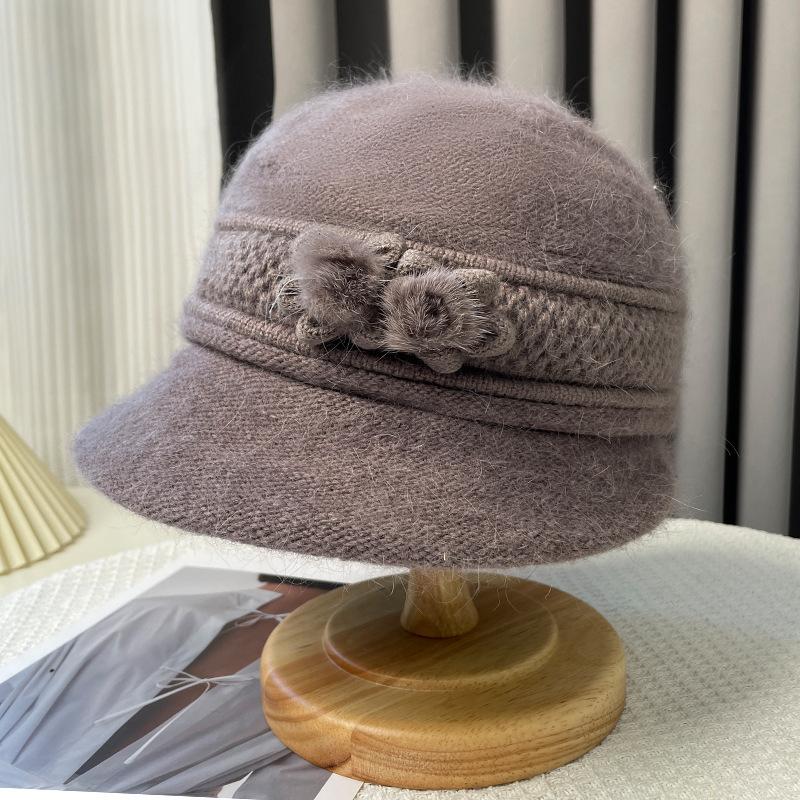 Rabbit Fur Fisherman Hat for Women, Winter Warm Pullover Knitted Hat for the Elderly, Cold-proof Mom Hat, Sun-shading Duckbill Cap