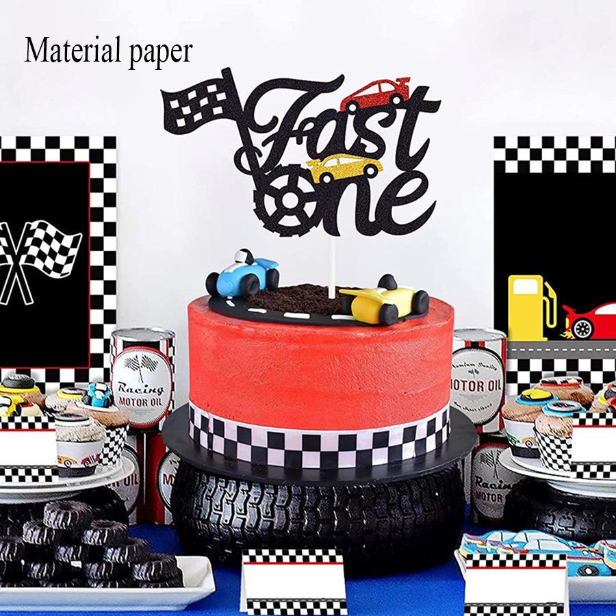 Fast One Birthday Cake Toppers Theme Cars Cake Decoration Happy Birthday Cake Flags Party Cake Baking Supplies