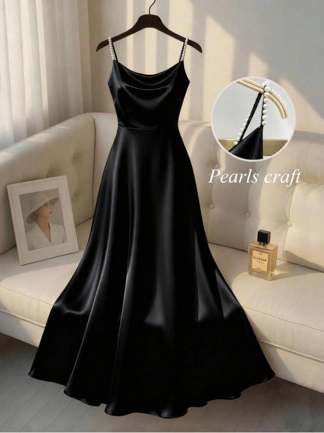 Elegant Beaded Waist-Cinched Satin Gold-Plated Formal Princess Long Dress, 2026 Style