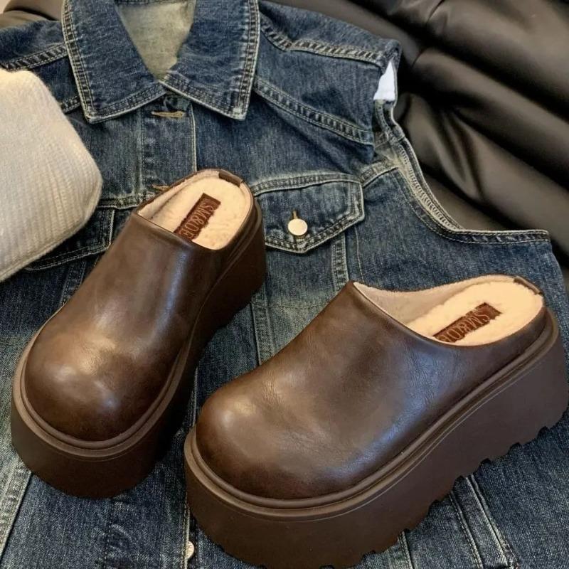 New Style of Height-increasing Thick-soled Cotton Shoes for Women with Half-drag and Anti-slip Properties