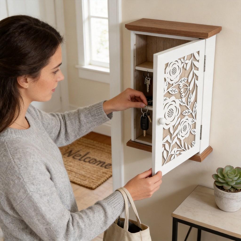 Organizzatore di Chiavi in Legno con Custodia Antipolvere per Decorazione di Casa e Auto