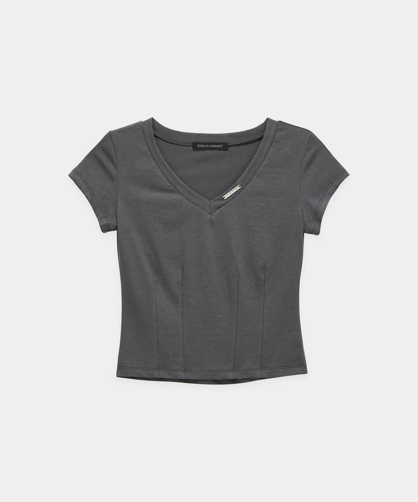 ETRE AU SOMMET Dart Line V-Neck Slim Top (Dark Gray)