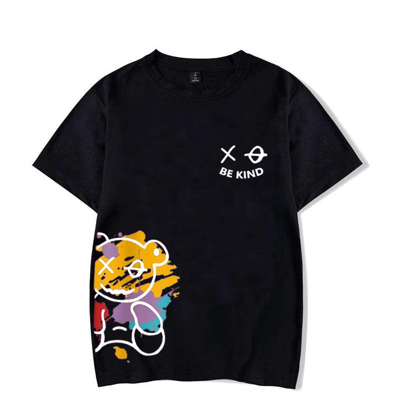 Men's Women's Summer Loose Size BE KIND Letter Cartoon Print Casual Comfortable Round Neck Short Sleeved T-shirt Top