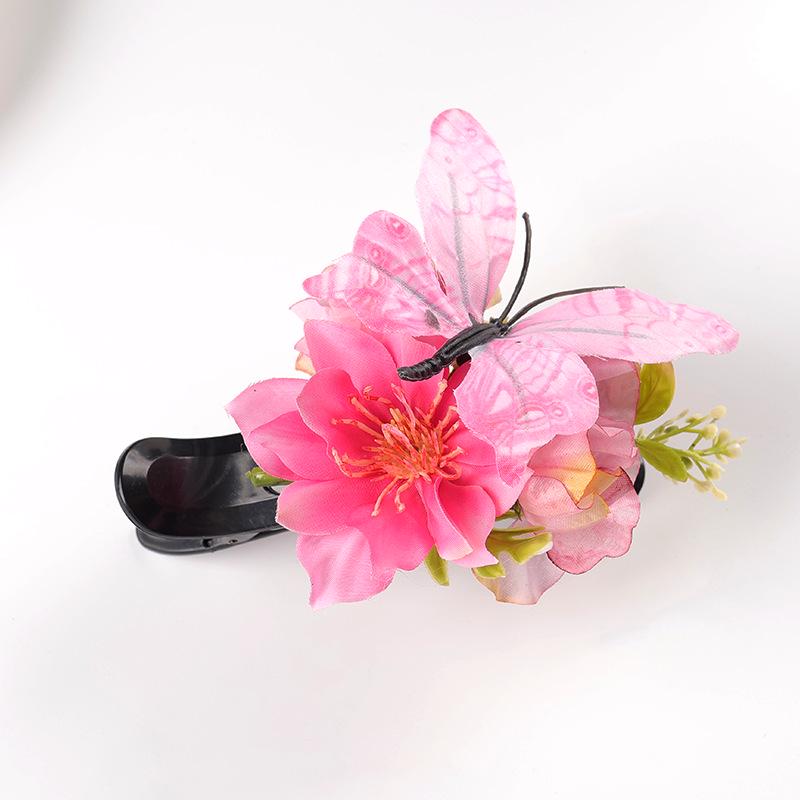 Elegant Retro Butterfly Flower Hair Clip - Fashionable Duckbill Side Clip розовый