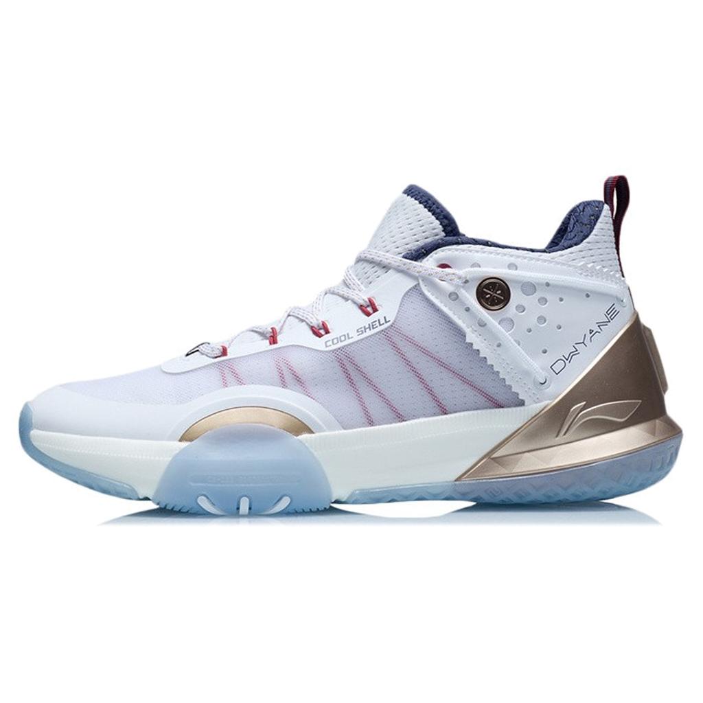 New LiNing All Day 6 V2 Cushioning Anti Slip And Wear Resistant Coverage Support Mid Top Basketball Shoes Men's White Blue ABPR029-4