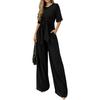 Conjunto de Pantalones Anchos de Corte Holgado con Top de Manga Corta y Cuello Redondo con Detalle de Lazo en la Cintura Conjunto Casual de Dos Piezas para Mujer