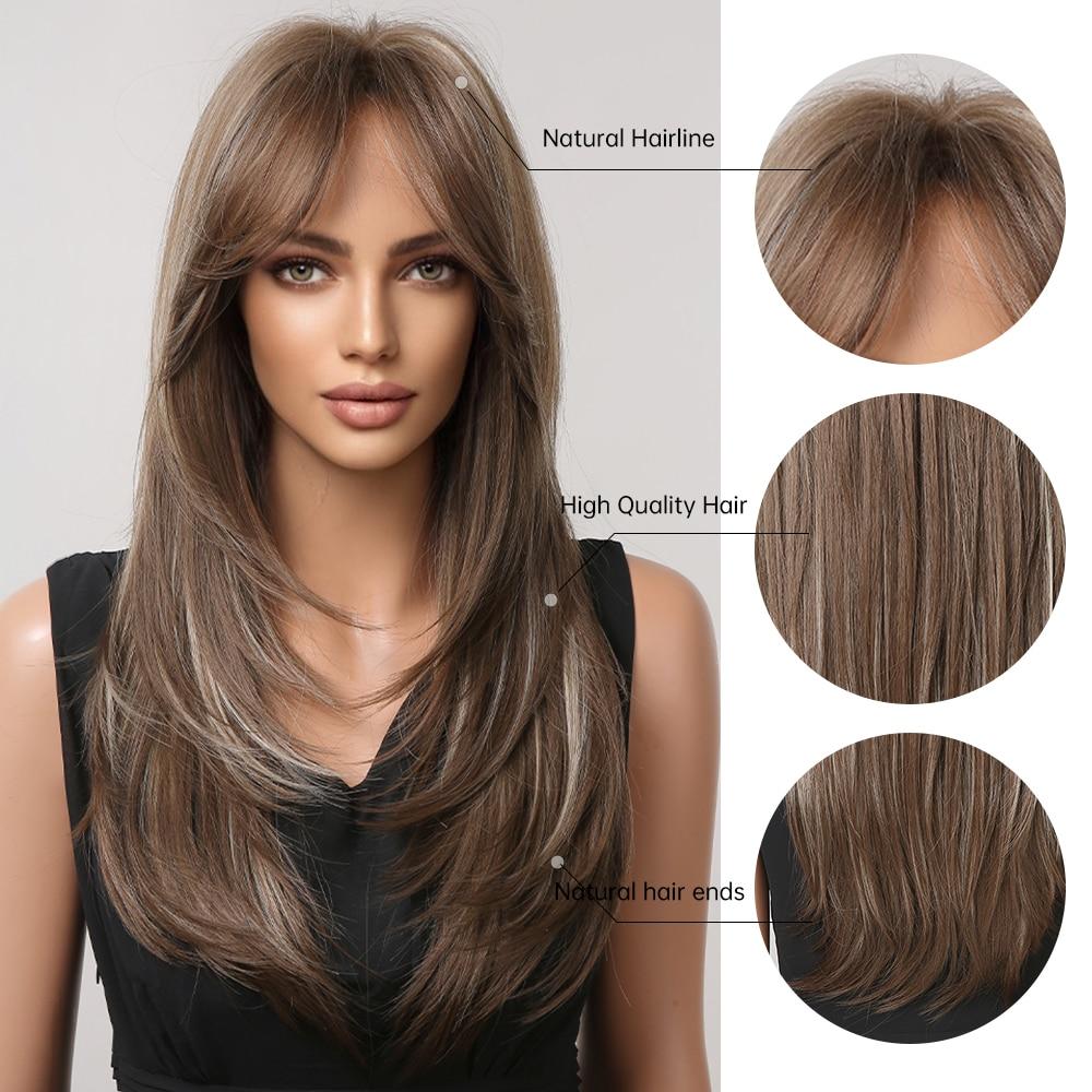 HAIRCUBE Dlouhé rovné syntetické paruky Hnědá Smíšená Bílá Vrstvené paruky pro černé ženy Cosplay paruky odolné vůči teplu