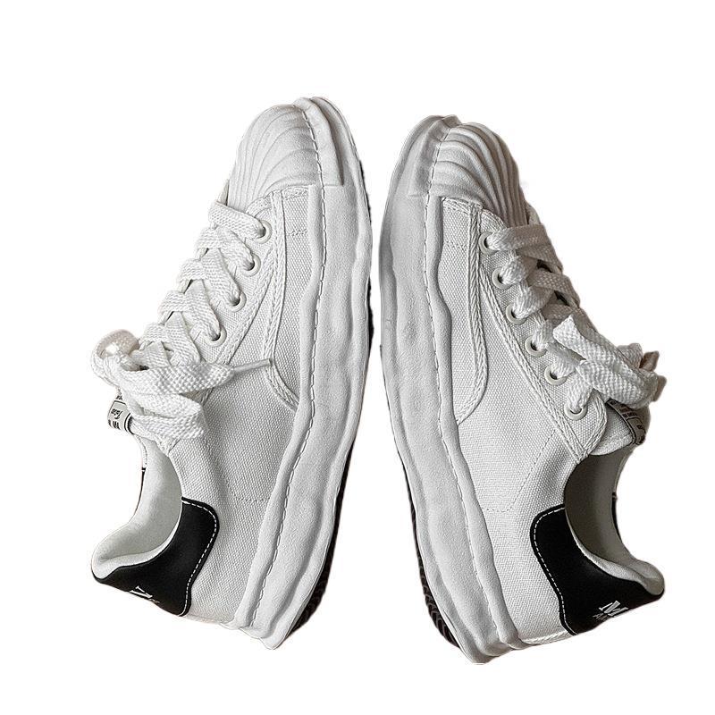 Herren Sommer Atmungsaktive Canvas Schuhe mit Dicken Sohlen & Höhenerhöhung - Trendige Shell Toe Casual Weiße Sneaker