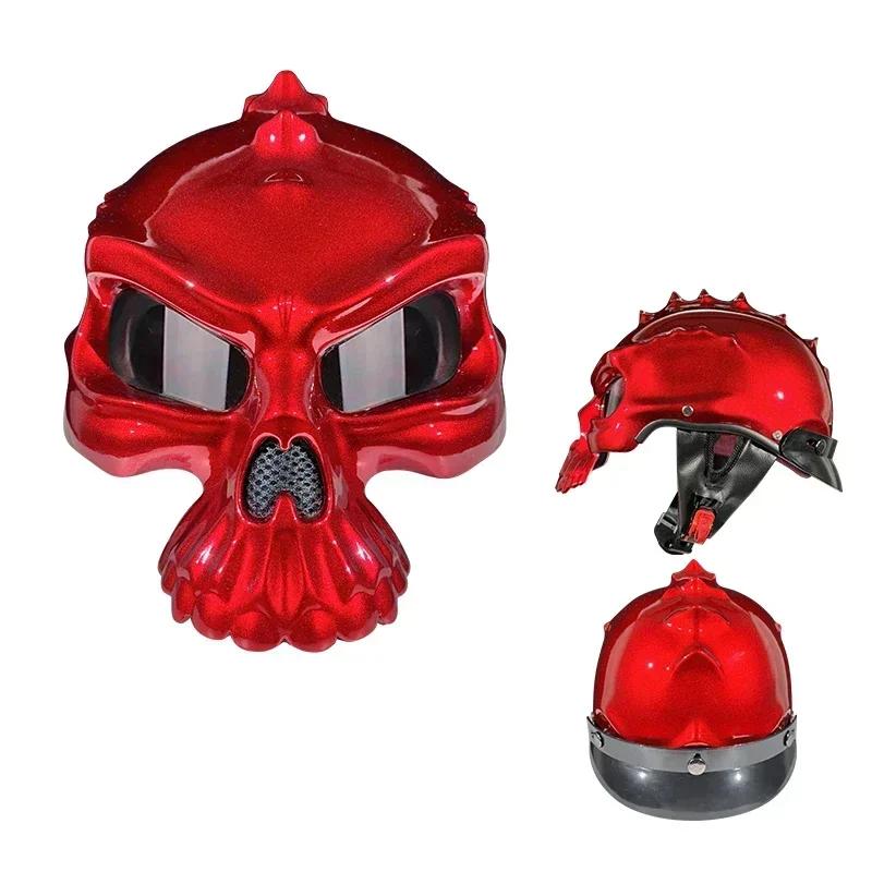 Stylish DOT/ECE Certified Skeleton Motorcycle Half Helmet - Lightweight & Breathable Bike Helmet for Men & Women, Skull Design,