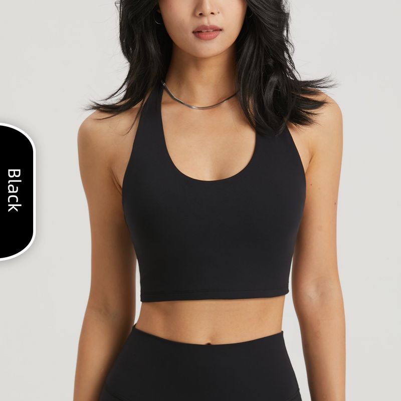 

Halterneck Beauty Back Yoga Vest Women s One-Piece Fixed Cup Running Shockproof Sports Intimates Pilates Yoga Bra 8/L Black
