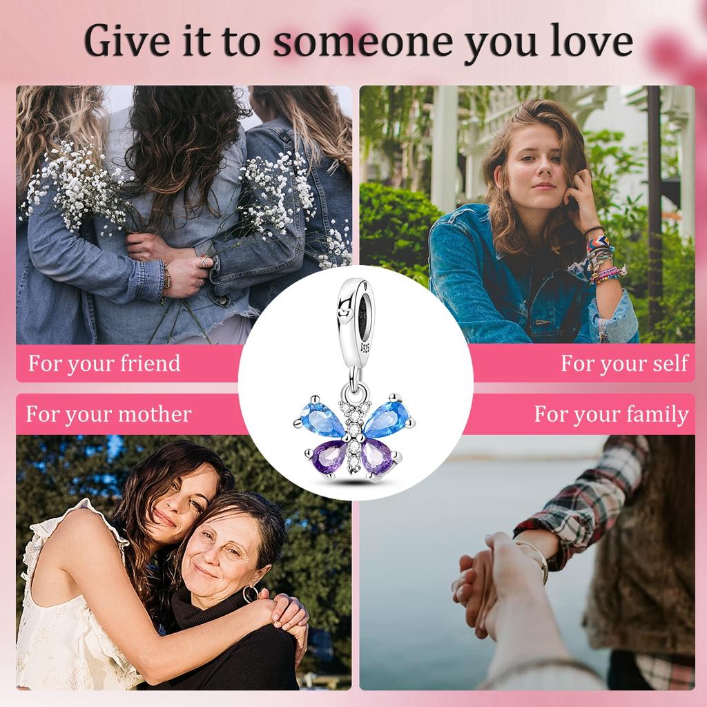 Copper Blue Purple Zircon Butterfly Pendant Charms Beads Jewellery Fit Original Bracelet For Women Diy Gift