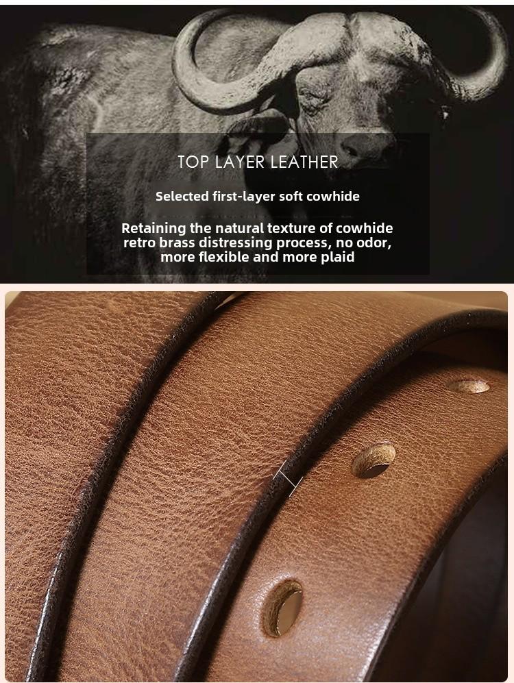 Unisexowy Pasek Retro z Prawdziwej Skóry Bydlęcej z Klamrą na Pin