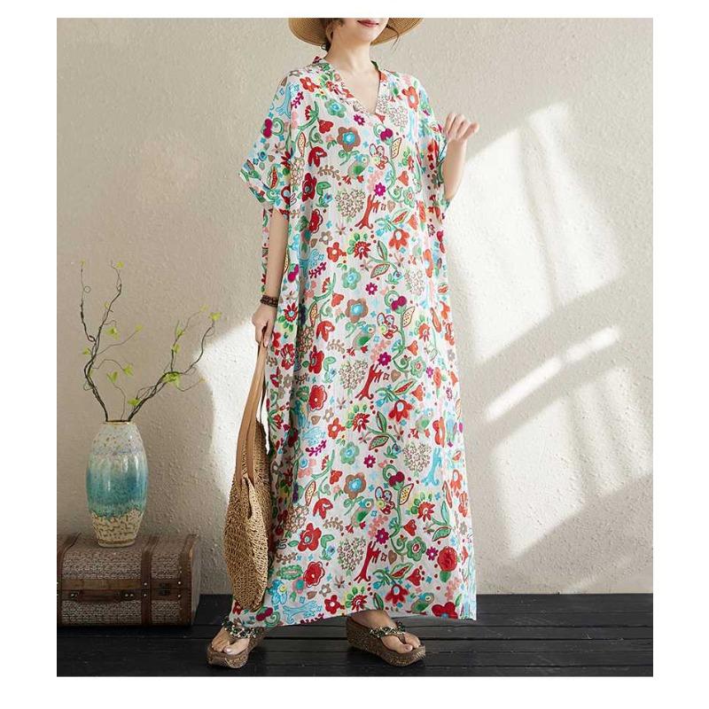 Summer Cotton and Linen Printed Loose and Simple Long Skirt, Women's Skirt Thin