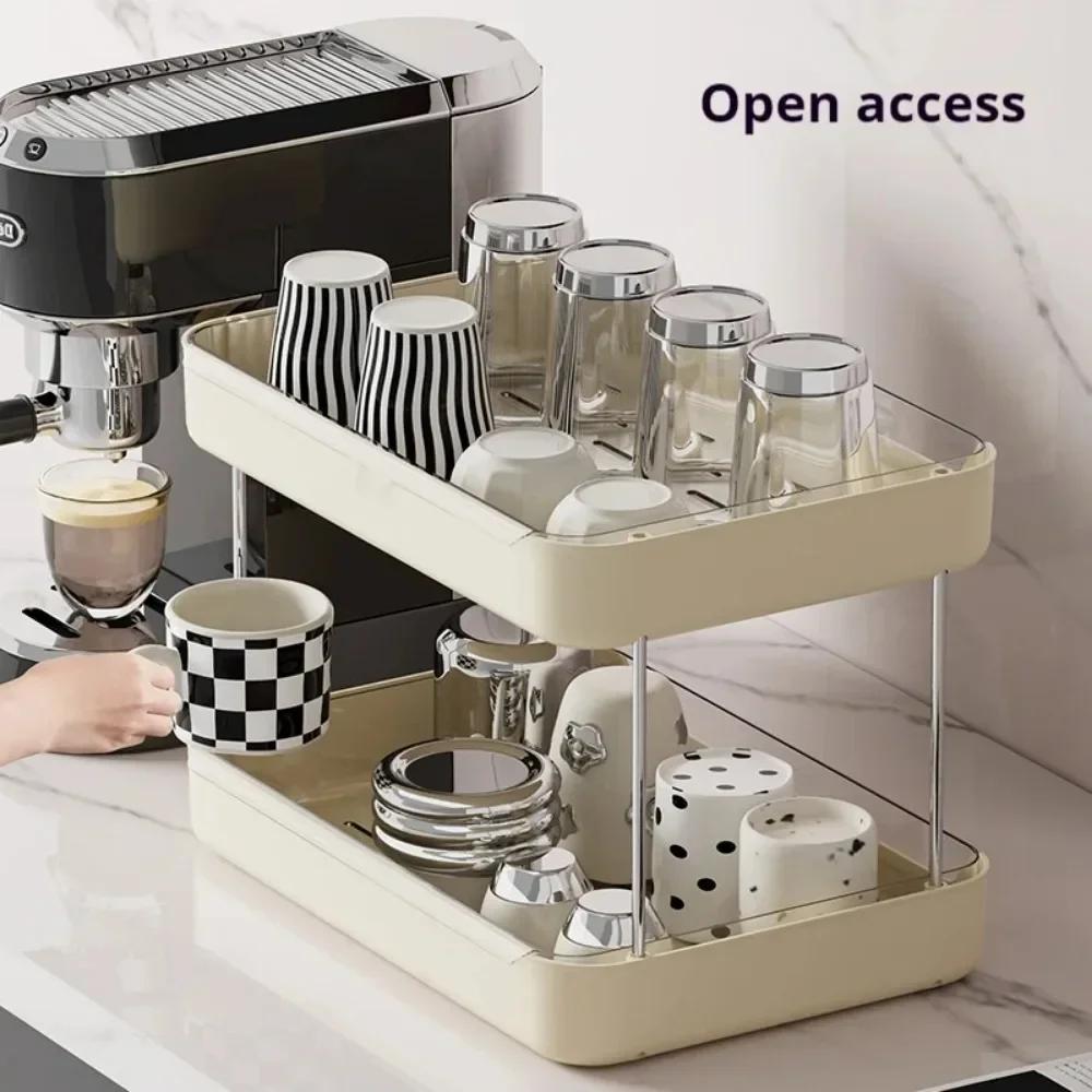 Cup Storage Rack Organizer Desktop Three-Layer Tray Rack Office Coffee Shelf Practical Multi Functional Household Kitchen Shelf