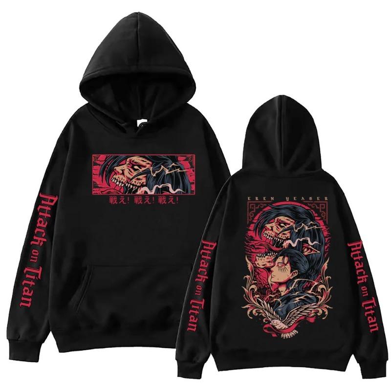 Anime Attack on Titan Eren Hoodie Sweatshirt For Men Women Harajuku Long Sleeves Casual Comfortable Hooded Pullover Clothing S