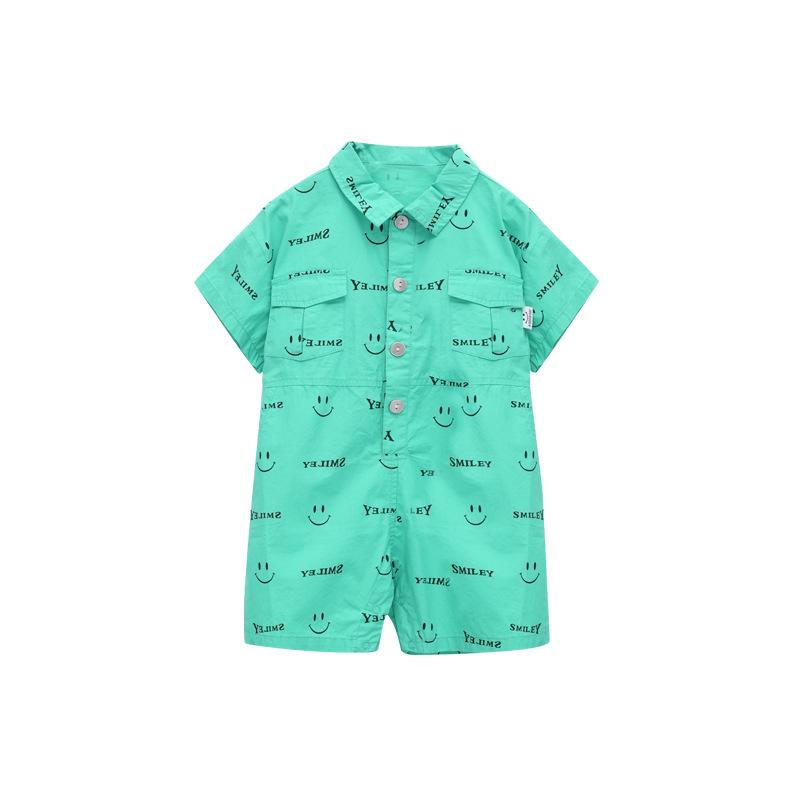 Boys' Trendy Korean Style Summer 2026 Short Sleeve Printed Romper