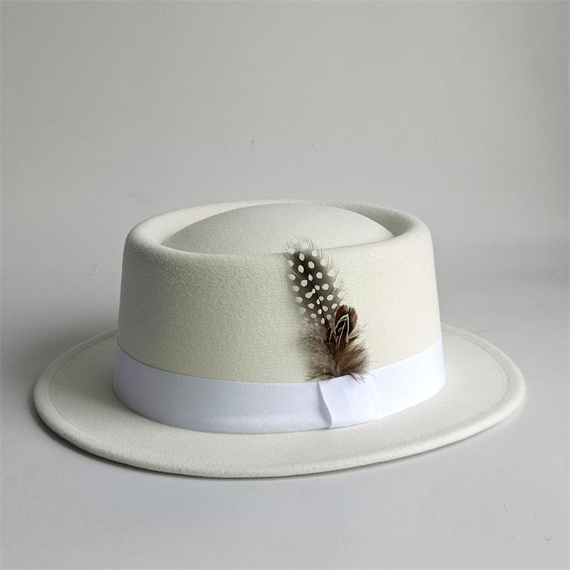 Vintage Pork Pie Hat For Men Wide Brim Felt Black Fedora Church Jazz Ribbon Trilby Panama Gangsters Caps Gentleman'S Style