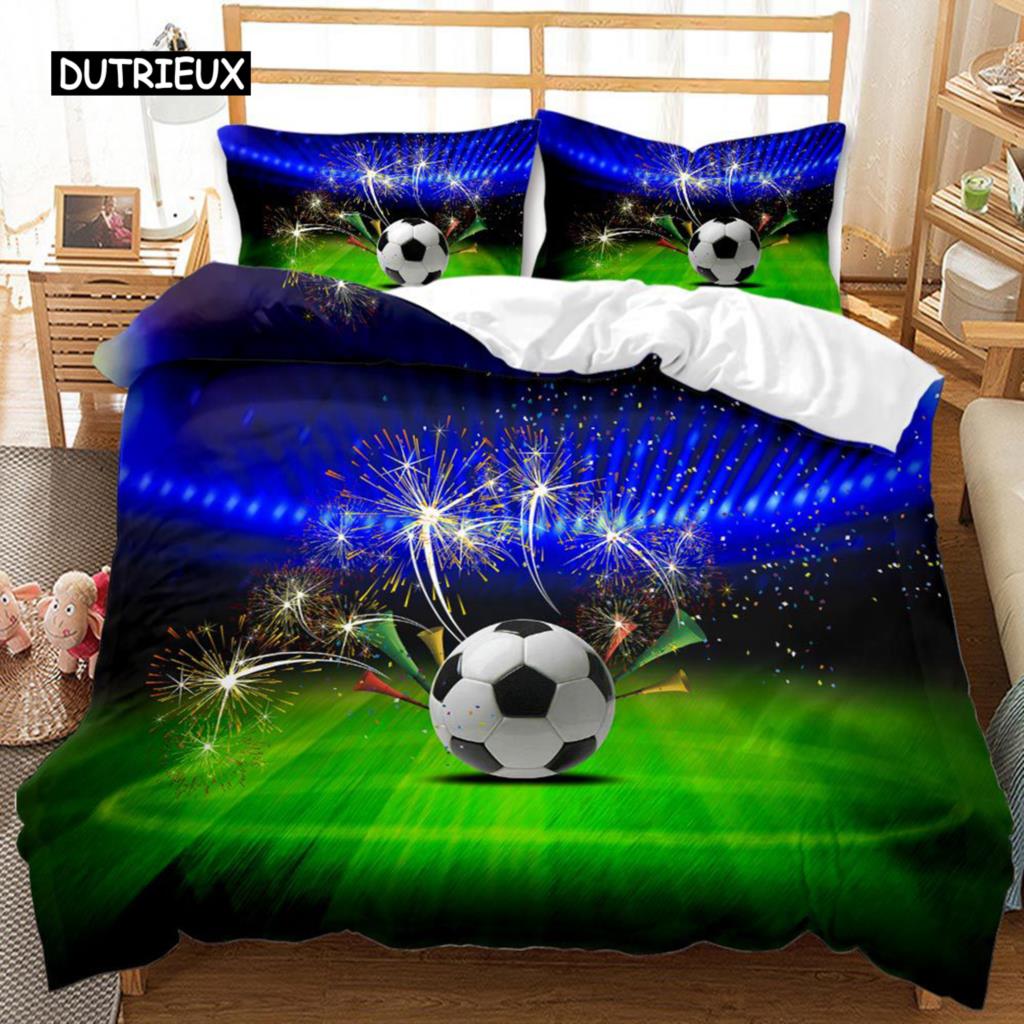 3D Football Duvet Cover Double King Queen Bedding Set 2/3pcs Quilt Cover with Zipper Closure King Size Polyester Comforter Cover