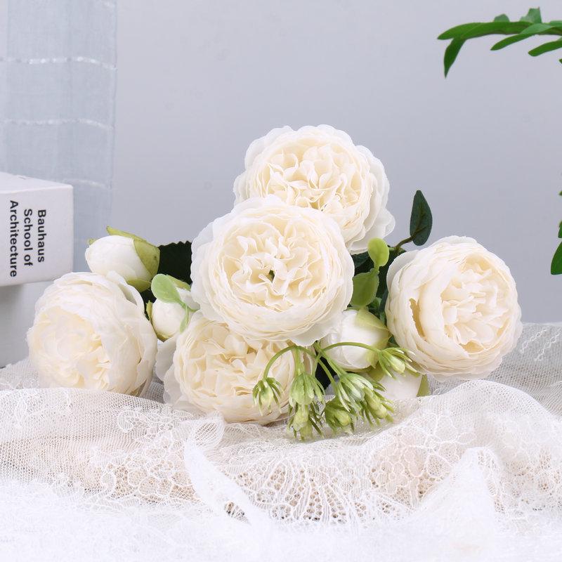 Philippos Exquisites 5-köpfiges kleines Pfingstrosen-Bouquet: Künstliche Blumen für Heim- und Hochzeitsdeko