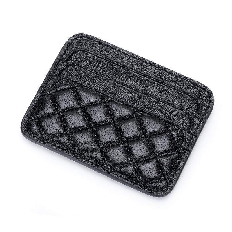 Small Card Bag Women's Sheepskin Embroidered Diamond-grid ID Candy Color Mini Multi-card Holder Genuine Leather Change Purse