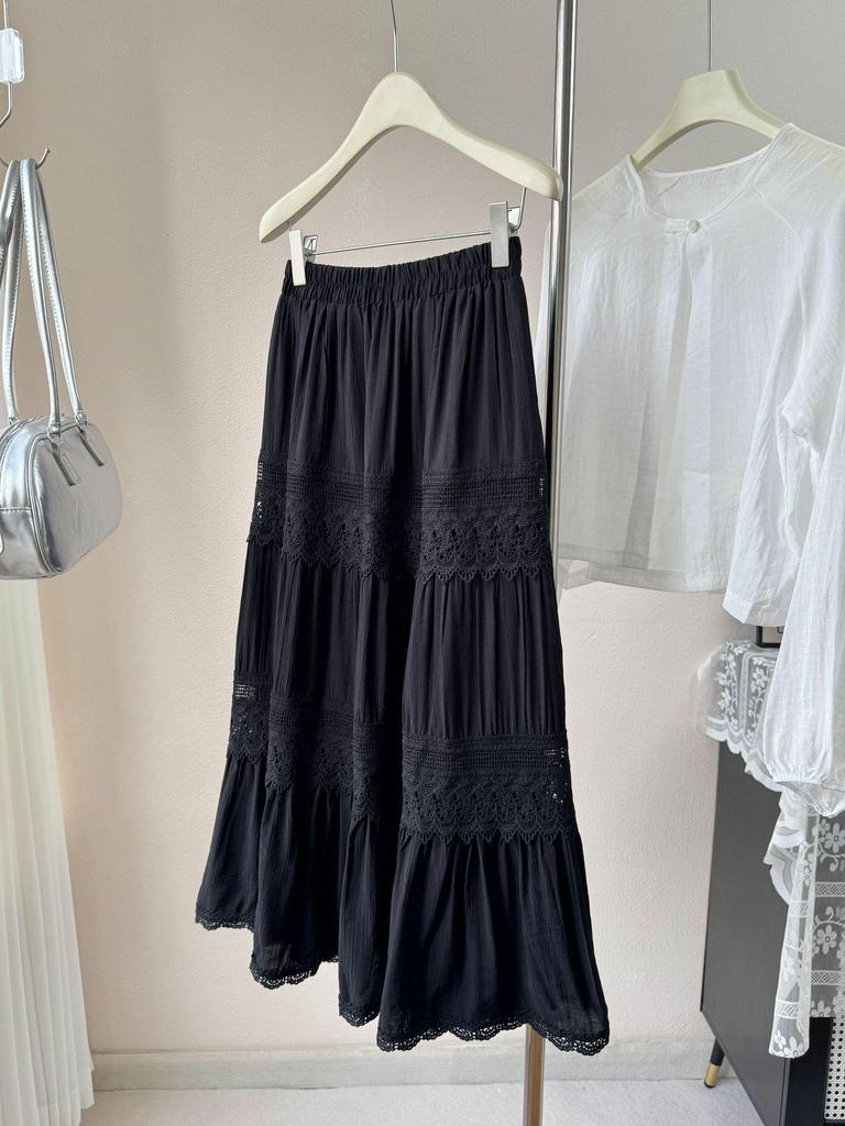 Koreanischer Stil A-Linien-Spitzenbesatz Midi-Rock 2026 - Hochtailliertes Schichtkuchen-Design