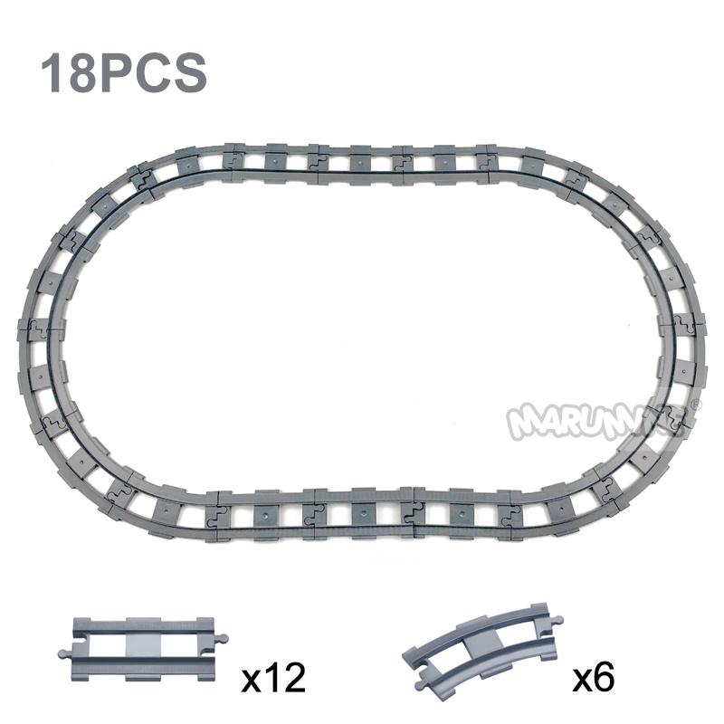 Marumine 8PCS Block Train Straight Curved Track Crossover Parts Railway Switch Big Size Building Bricks City View Accessories