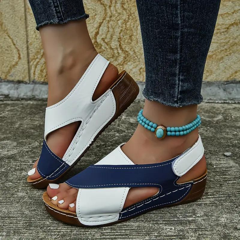 Women's Colorblock Trendy Sandals Platform Soft Sole Walking Shoes Comfort Crisscross Wedge Beach Shoes