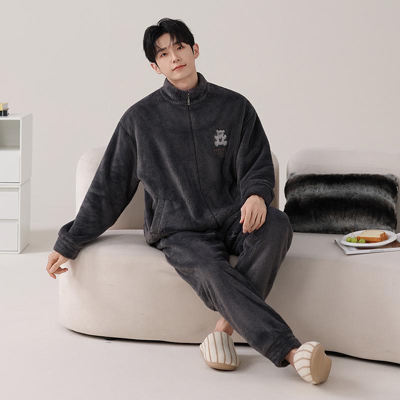 [Shopping mall quality] Couple pajamas women's autumn and winter velvet thickened turtleneck flannel men's loungewear set