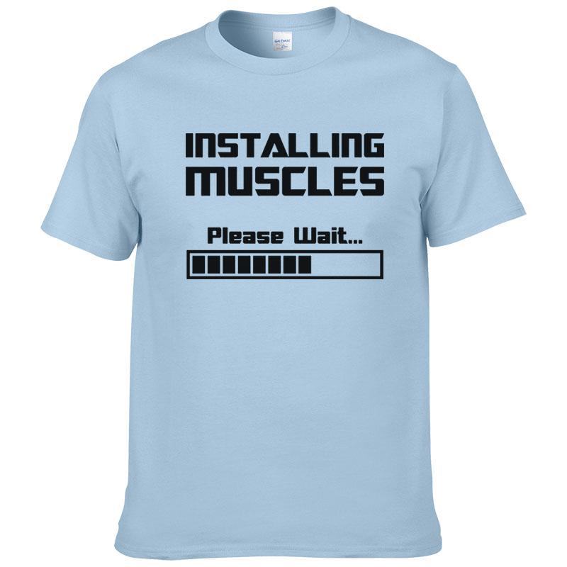 

Летние новые футболки Установка мышц Пожалуйста, подождите загрузочную полосу Забавный принт футболка Мужчины Женщины Хлопок Короткий рукав Крутые футболки